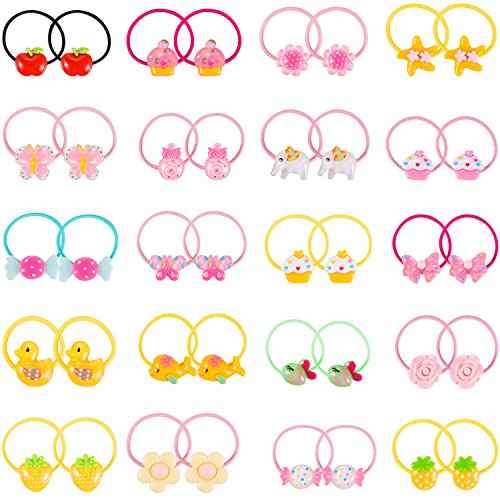 80 Pieces (40 Pairs) Girls Cartoon Elastic Hair Ties Head Hair Tie Bands Ropes Girls Ponytail Holders