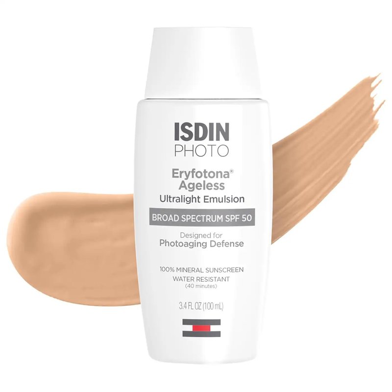 ISDIN Eryfotona Ageless Tinted Mineral Sunscreen SPF 50 - Anti-Aging Face Sunscreen with Zinc Oxide & Vitamin E | Universal Tint, No White Cast
