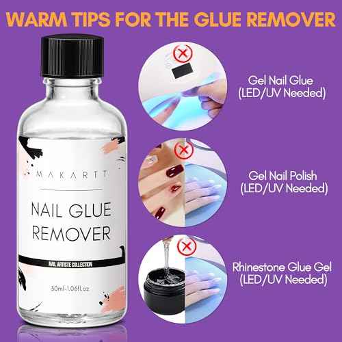 Makartt Nail Glue Remover for Press on Nails - 30ML Glueoff Easy Removal Versatile Debonder for Glue on Tips, Regular Polish, Quick Glues and Semi-Cured Sticker DIY Manicure Supply