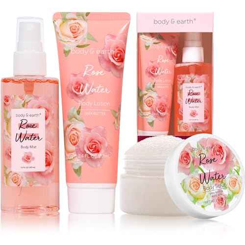 Body & Earth Gift Set - Spa Sets for Women, Perfume, Body Lotion, and Scrub in a Rose Water Box - Perfect Birthday Gifts for Mom Girlfriend Her