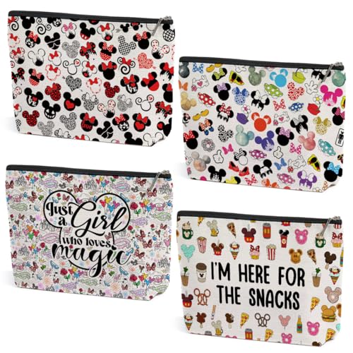 4PCS Cute Cartoon Print Makeup Bag Magic Cartoon Mouse Cosmetic Bag Cute Mouse Animal Lovers Gifts for Women Female Her Daughter Cousin Best Friend Bestie BFF Mothers Nurse Day Graduation Birthday