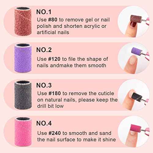 Rolybag Sanding Bands for Nail Drill Nail Sanding Bands Professional Sanding bit Nails 240 Pieces 4 Color Coarse Fine Grit Efile Sand Set 80#120#180#240# 2 Pieces Nail Drill Bits