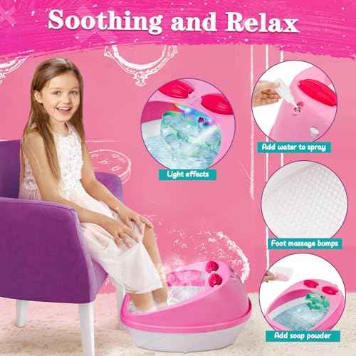 Kids Foot Spa & Nail Kit Set, Kids Spa Day Kit for Girls, Massage Foot Soak Tub and Nail Dryer, Manicure Pedicure Art Salon Girl Gift for 5-12, Christmas Birthday Gifts