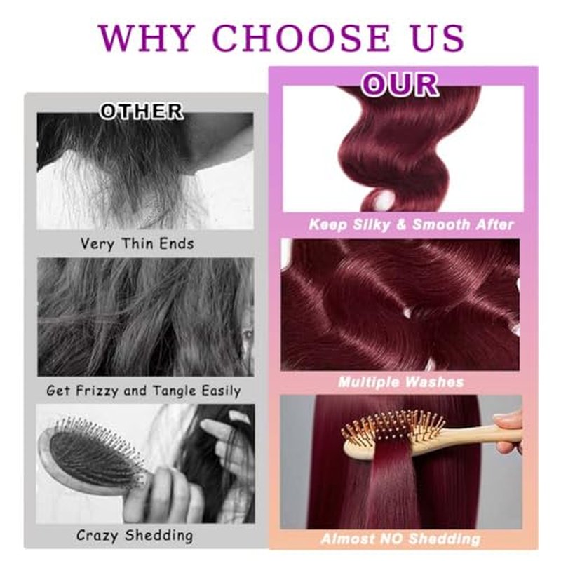 Burgundy Bundles Human Hair Body Wave 24 Inch Bundle Brazilian Hair Wine Red Body Wave Human Hair Extensions
