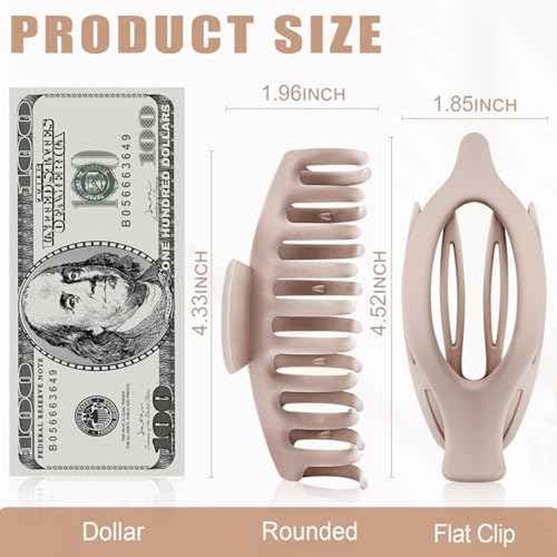 Flat Hair Claw Clips: 8 Pack 4.3 Inch Neutral Matte French Concord & Large Round Claw Clips Set for Women with Thick/Thin Hair, Non-Slip Extra Hold Jaw Clips for Lay Down/Drive/Daily Use