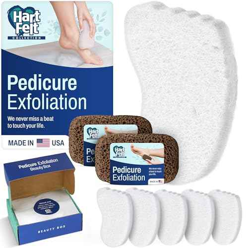 HartFelt Pedicure Exfoliation Beauty Box with 6 Exfoliating Foot Scrubber Bath Sponges & 2 Magic Pumice Stone for Feet Callus Remover | Gentle Sponge Pad & Foot Scrubbing Stone for Deep Cleansing