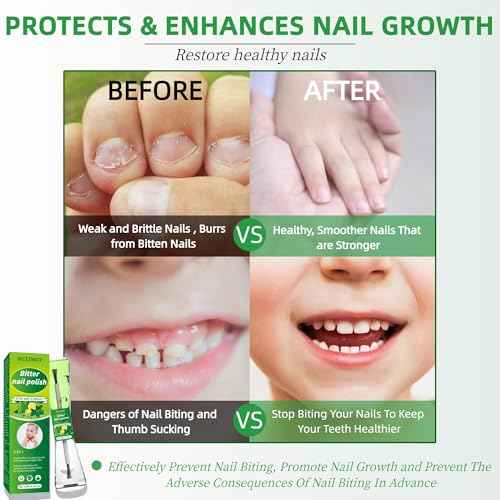 Nail Biting Treatment for Kids, Nail Biting Prevention, No Bite Nail Polish, Thumb Sucking Deterrent, Protect & Repair 2 in1 Double Effect, Help Kids & Adults Stop Nail Biting 0.34Fl Oz(10ML)