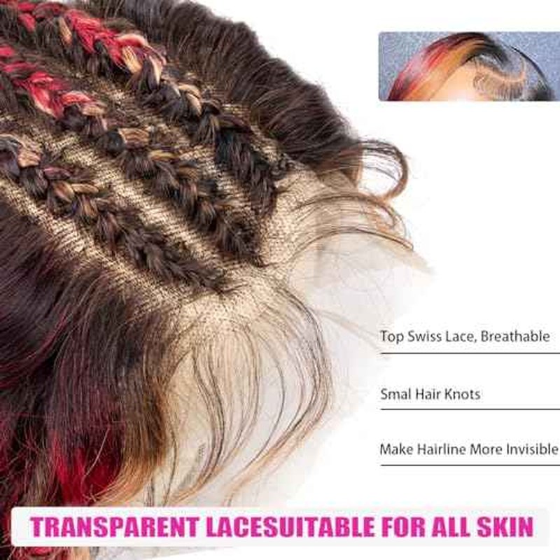 13X6 Burgundy Lace front Wigs Human Hair Ombre Lace Front Wig 24Inch 1B/27/99J Highlight Lace Front Wig Human Hair Burgundy Colored Body Wave Wigs Pre Plucked