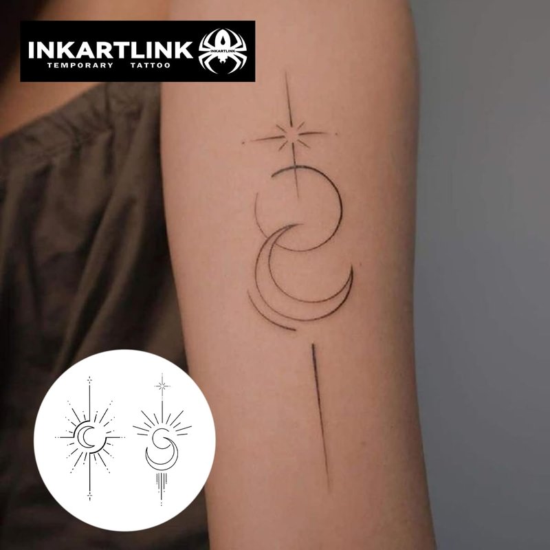 INKARTLINK Semi Permanent Tattoo, Perfect for Valentine's Day, Couple Temporary Tattoos, Beautiful and Realistic Design, Fun Tattoo Experience, Non-reflective, Waterproof (Sun and Moon Shining)