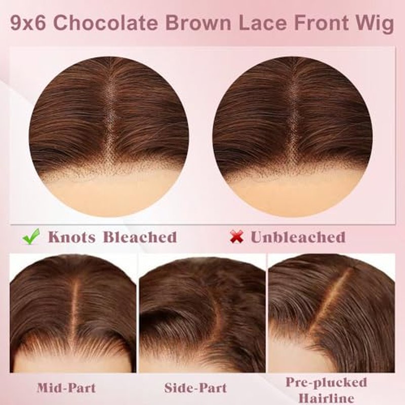 22 Inch Chocolate Brown Lace Front Wig Human Hair 9x6 Brown Glueless Wigs Human Hair Pre Plucked Pre Cut 220 Density Wear and Go Glueless Wig with Baby Hair Brown Body Wave Wig for Women