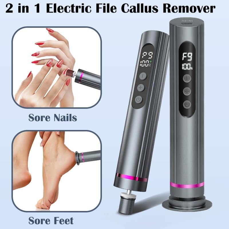 Ideal Swan 2 in 1 Electric Foot Callus Remover - Professional Pedicure Tool with 9 Adjustable Speeds for Tough Skin | Gray