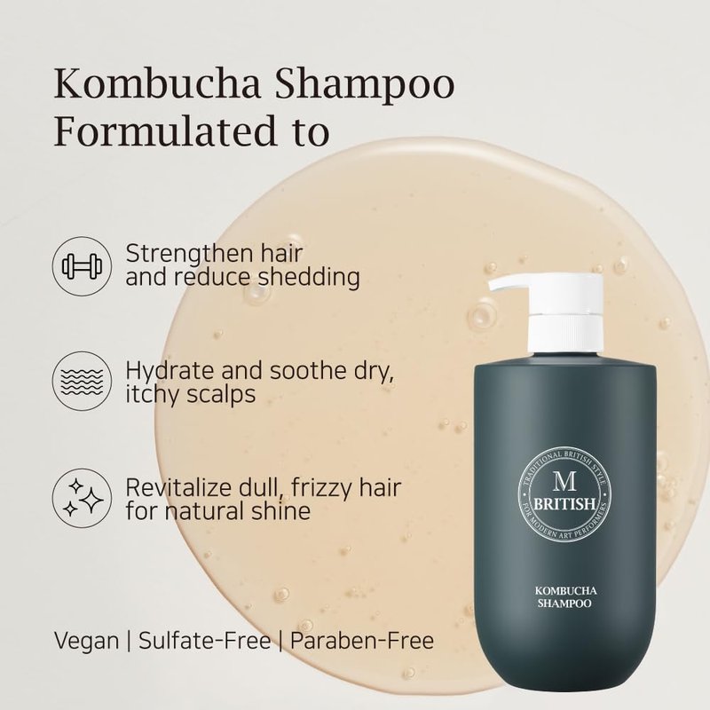 BRITISH M Kombucha Shampoo – Scalp Detox & Clarifying Shampoo for Oily & Sensitive Scalp, Balancing & Hydrating Formula, 10.15 fl oz (300ml)