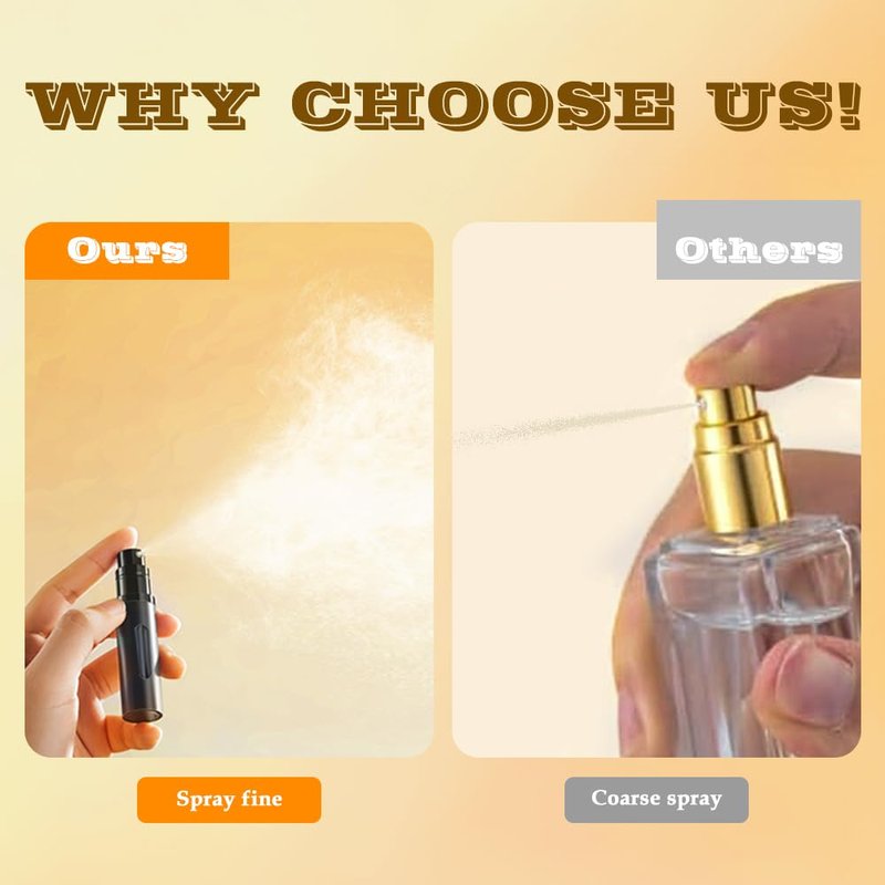 DIOHIO 8ml Perfume Atomizer Travel Refillable,Mini Cologne Dispenser, Bottom-Filling Fragrances Perfumes Bottle,Portable Sprayer Pocket Size for Women Men Cruise Car Trip Gift 2pcs (Black-Silver)