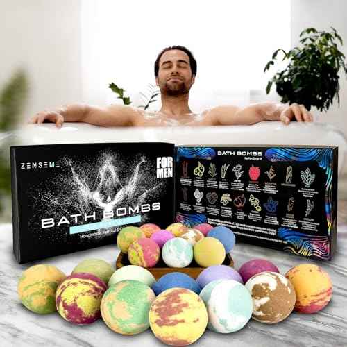Bath Bombs for Men, Gift Set of 18 Scented Organic Handmade Bath Bombs of 2.5 oz with Natural Essential Oils. Perfect for Boyfriend, Husband, Father or Friend, by ZenseMe