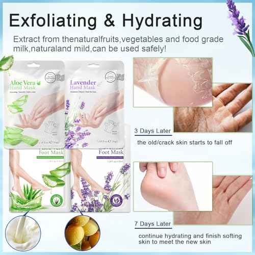 8 Pairs Hand and Feet Mask, Hand Gloves Moisturizing, Hydrating, Feet Peeling Mask for Men Women Repairing Dry, Cracked Skin, Aloe Vera & Lavender,