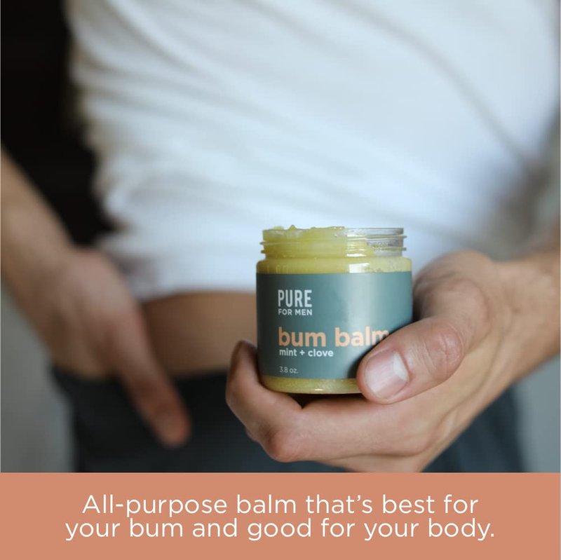Pure for Men Bum Balm | Raw Lotion for Men | All Purpose Skin Hydration and Deodorizing Balm | Raw Shea Butter, Mint and Clove | 3.9 oz.