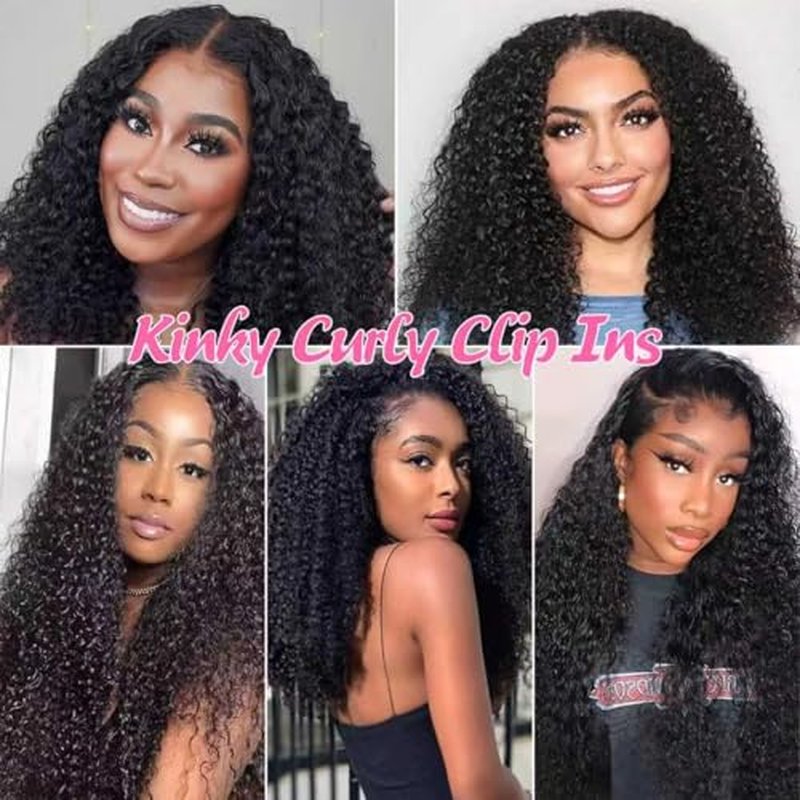 Kinky Curly Clip in Hair Extensions for Women 3C 4A Kinky Curly Clip ins 8pcs 120g/set 10A Brazilian Virgin Hair Extensions 20 Inch Natural Black