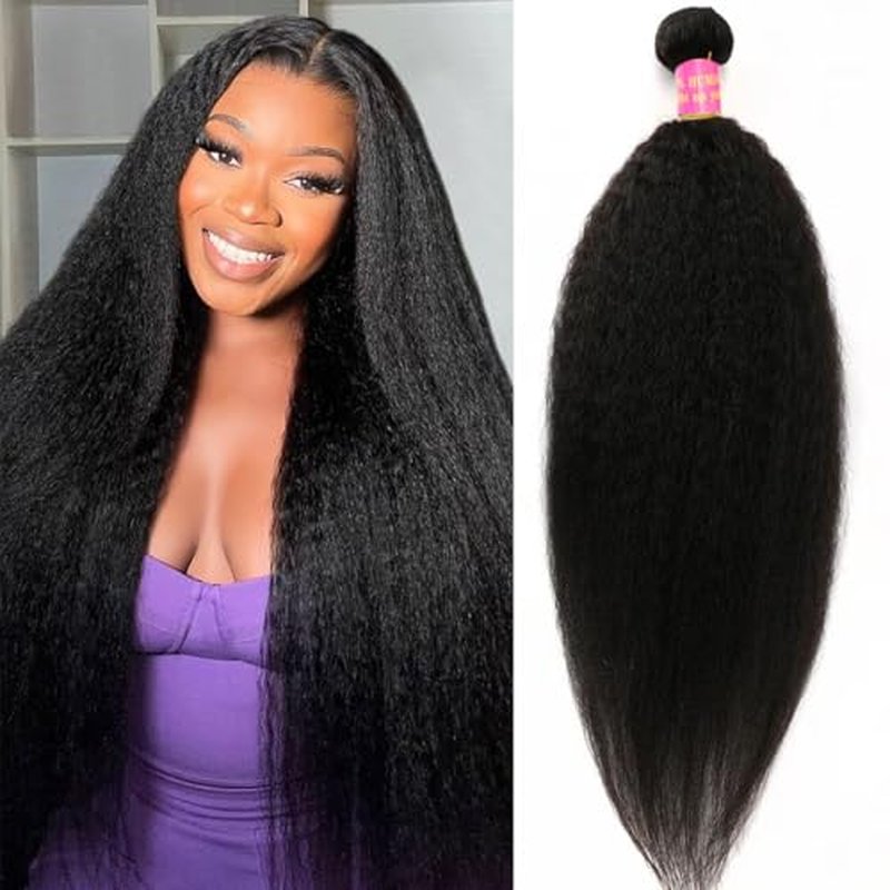 Yaki Straight Bundles Kinky Straight Bundles Human Hair 22 Inch 12A 100% Unprocessed Brazilian Virgin Human Hair Bundles for Black Women Natural Black Raw Remy Hair Extension 1 Bundle