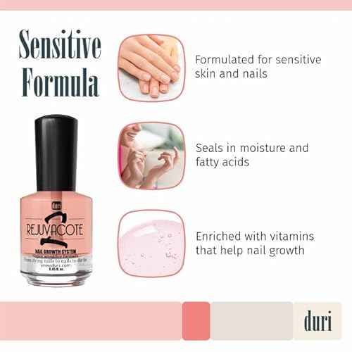 Duri Rejuvacote 2 Nail Growth System Sensitive Formula - Nail Hardener and Strengthener for Brittle, Breaking, Splitting Nail Repair - 0.45 Fl Oz (Pack of 1)