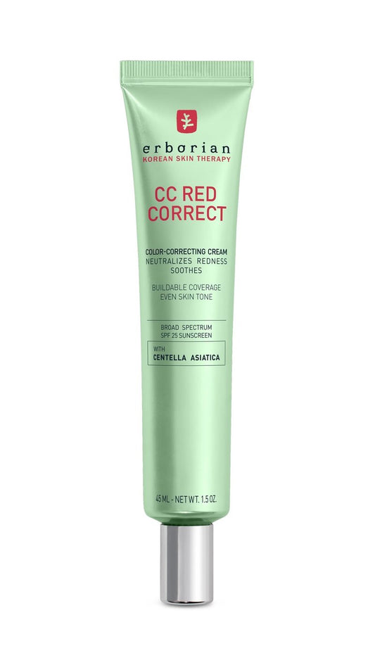 Erborian CC Red Correct - Skincare-First Green Color Corrector with Centella Asiatica, Illuminating Color Corrector with Redness Coverage & SPF 25 - Cica, Korean Skincare, 1.5 Oz
