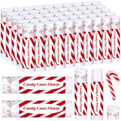 50 Pack Christmas Lip Balms Bulk Christmas Candy Peppermint Cane Scented Holiday Flavor Lip Balm Gifts Xmas Party Gifts Bulk Xmas Items Stocking Stuffers for Women Men Staff Employee (Candy)
