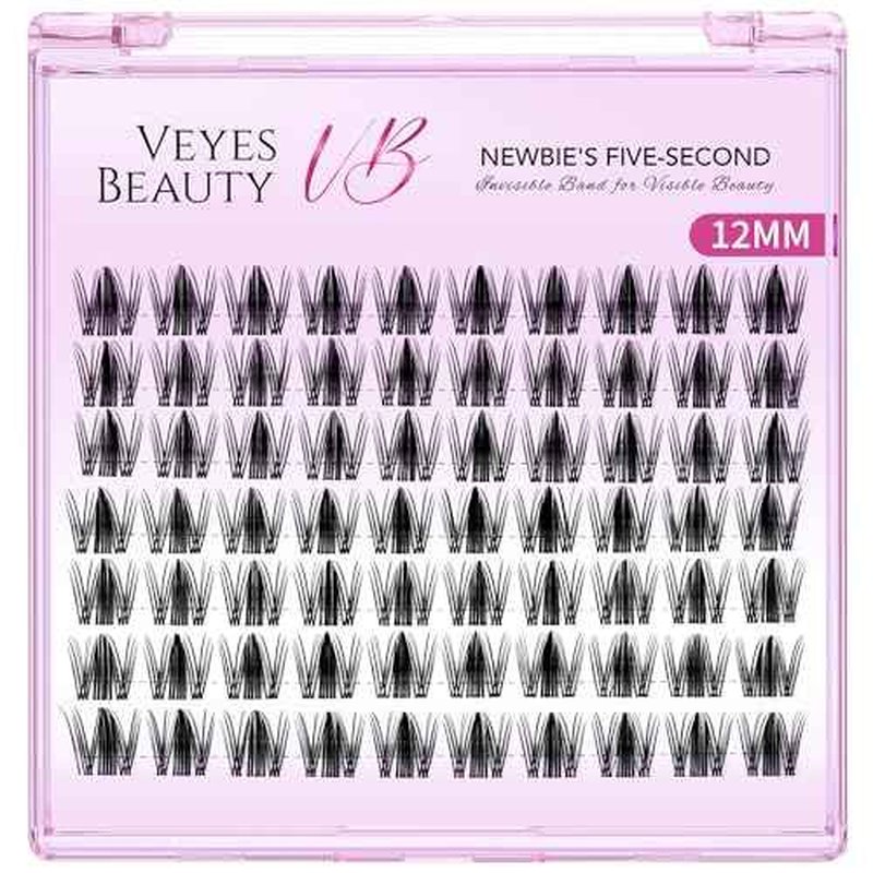 VEYESBEAUTY Lash Clusters Eyelash Extensions Thin & Invisible Band DIY Individual False Eyelashes Newbie's Five-Second Series Wispy Lash Tray for Self-application, Manga Lashes12mm Length