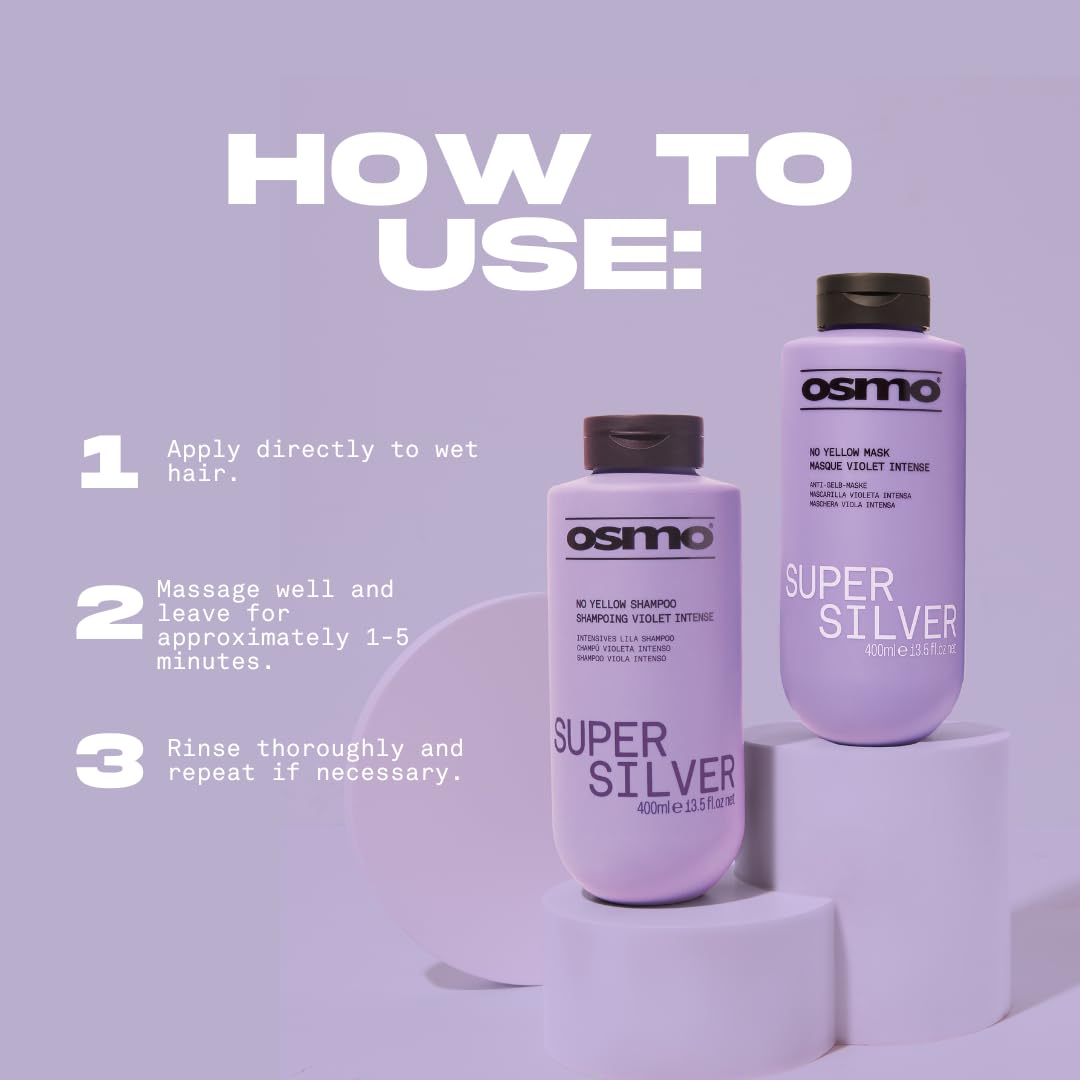 Osmo Super Silver No Yellow Shampoo Eliminates Yellow and Brassy Tones, Brightens Grey and White Hair, Keeps Hair Rich and Vibrant. Sulphate free. 33.81 fl oz.