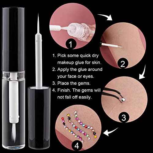 Flat Back Rhinestone Kits Colorful Rhinestones+Crystal AB&Transparent White Face Gems Nail Gem with Quick Dry Makeup Glue+Picker Pencil+Tweezer for Bedazzling Face Makeup and Nail Art