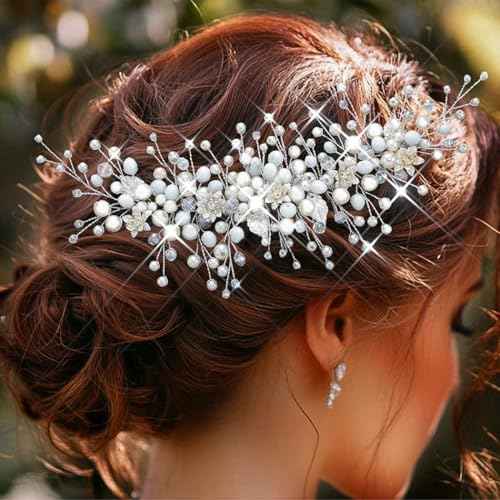 Pearl Wedding Hair Combs Silver Flower Bride Hair Pieces Bridal Hair Accessories for Women and Girls