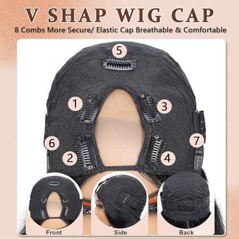 V Part Wig Human Hair Body Wave Upgrade U Part Human Hair Wig With Adjustable Drawstring 200% Density V Shape Clip In Half Wig For Women Natural Color 22 Inch