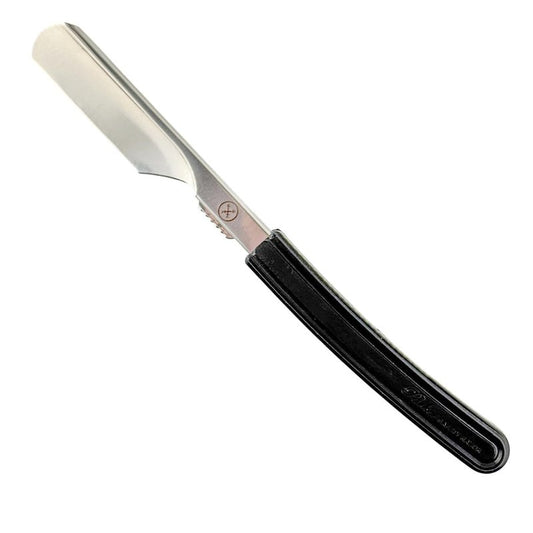 Parker Director Chrome Non-Folding Straight Barber Razor – Japanese-Style Shavette with Stainless Steel Arm, Ergonomic Black Handle & Blade Protector Cap – Ideal for Professionals - 5 Blades Included