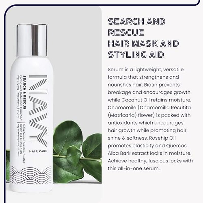 NAVY Hair Care Search & Rescue Fortifying Treatment Serum | Biotin-Enriched Botanical Blend with Chamomile Extract, Coconut & Rosehip Oil | Strengthens, Nourishes & Promotes Hair Growth | 4 oz