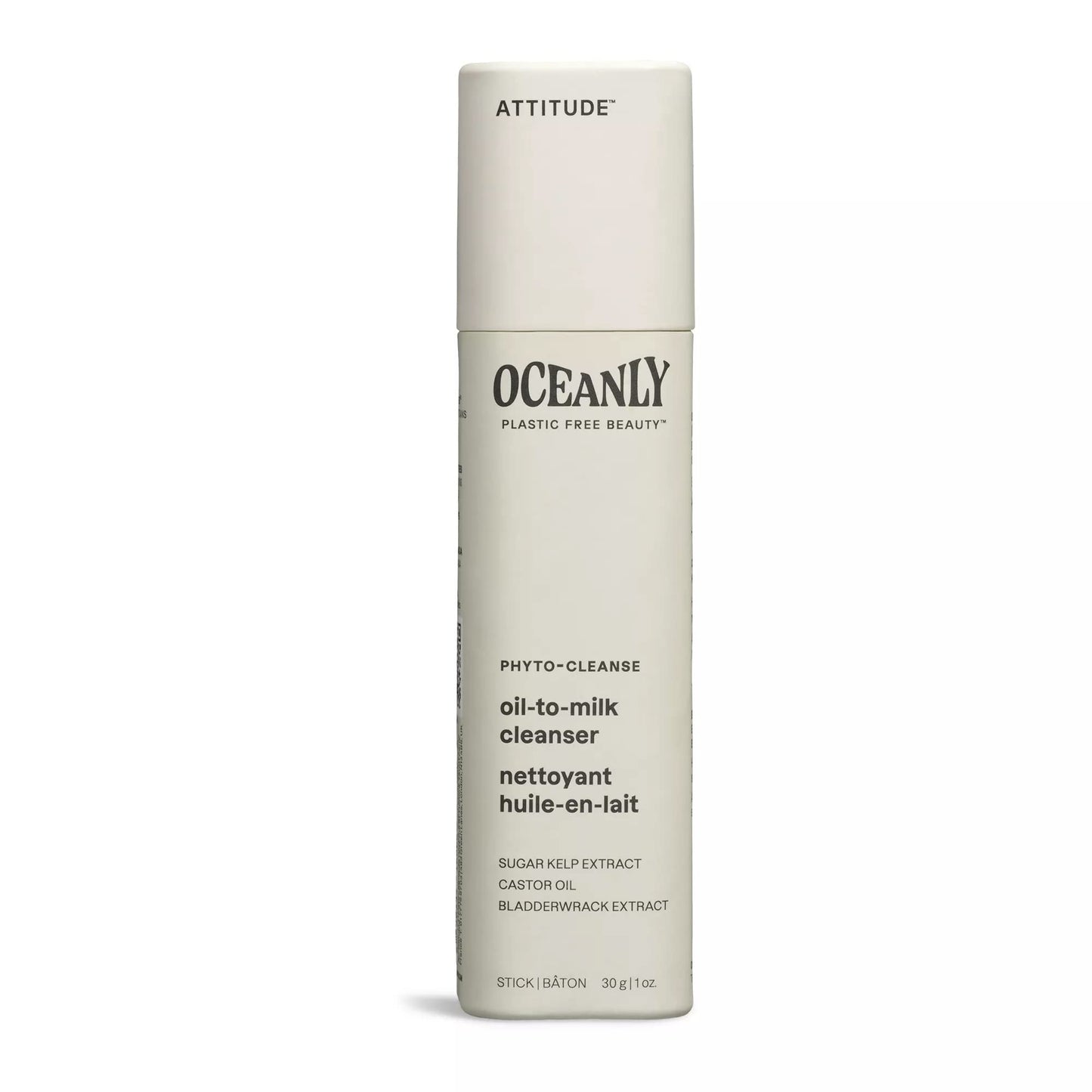 ATTITUDE Oceanly Oil-to-Milk Face Cleanser Bar, EWG Verified, Plastic-free, Plant and Mineral-Based Ingredients, Vegan and Cruelty-free Beauty Products, PHYTO CLEANSE, Unscented, 1 Ounce