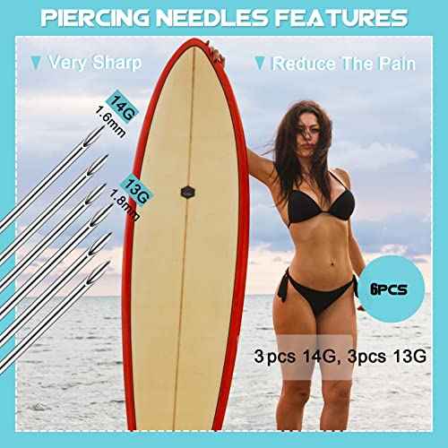 WZPB Nipple Piercing Kit for Women, 22Pcs Nipple Piercing Kit with 6 Pieces Nipple Piercing Rings Nipple Needle Kit Piercing Jewelry Barbell Heart Curved Shape Rings Barbell Piercing Clamps Needles