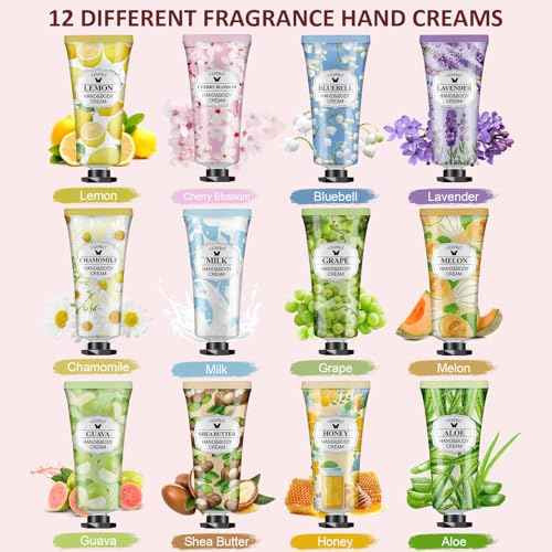12 Pack Hand Cream Gift Set, Stocking Stuffers for Women, Bulk Hand Lotion Travel Size for Dry Cracked Hands, Mini Moisturizing Hand Lotion for Christmas Gifts, Thank You Gifts, Bridesmaid Gifts