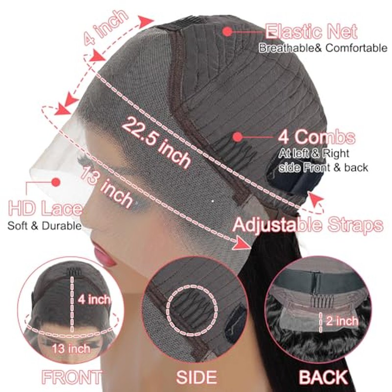 Deep Wave Lace Front Wigs Human Hair 200% Density 13x4 HD Curly Lace Frontal Glueless Wigs for Women Pre Plucked Deep Wave Natural Color (18 Inch)