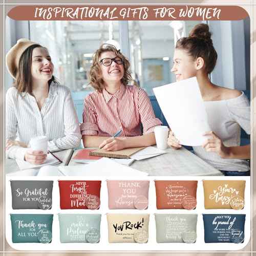 40 Pcs Employee Appreciation Gifts Inspirational Canvas Makeup Bags Compact Mirrors Bulk Cosmetic Bags Portable Mirror Thank You Gifts for Women Christmas Nurse Practitioner (Praise)