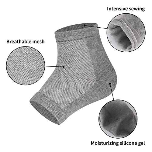 Vaincre Gel Moisturizing Heel Socks for Dry Cracked Feet Women, 4 Pairs Foot Care Spa Moisture Toeless Socks for Cracked Heel Repair Treatment Overnight (Regular)