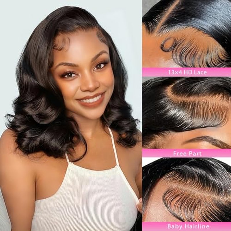 Bob Wig Human Hair 13x4 Lace Front Wigs Human Hair Pre Plucked Upgraded Glueless Wigs Human Hair 12 Inch 180% Density Short Bob Wigs For Black Woman Natural Color