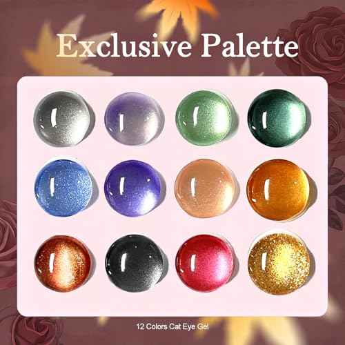 Cat Eye Gel Nail Polish Set, 12 Colors Velvet Cat Eye Gel Polish Magnetic Cateye Glass Effects Fall Winter Christmas Color Professional Use for Salon