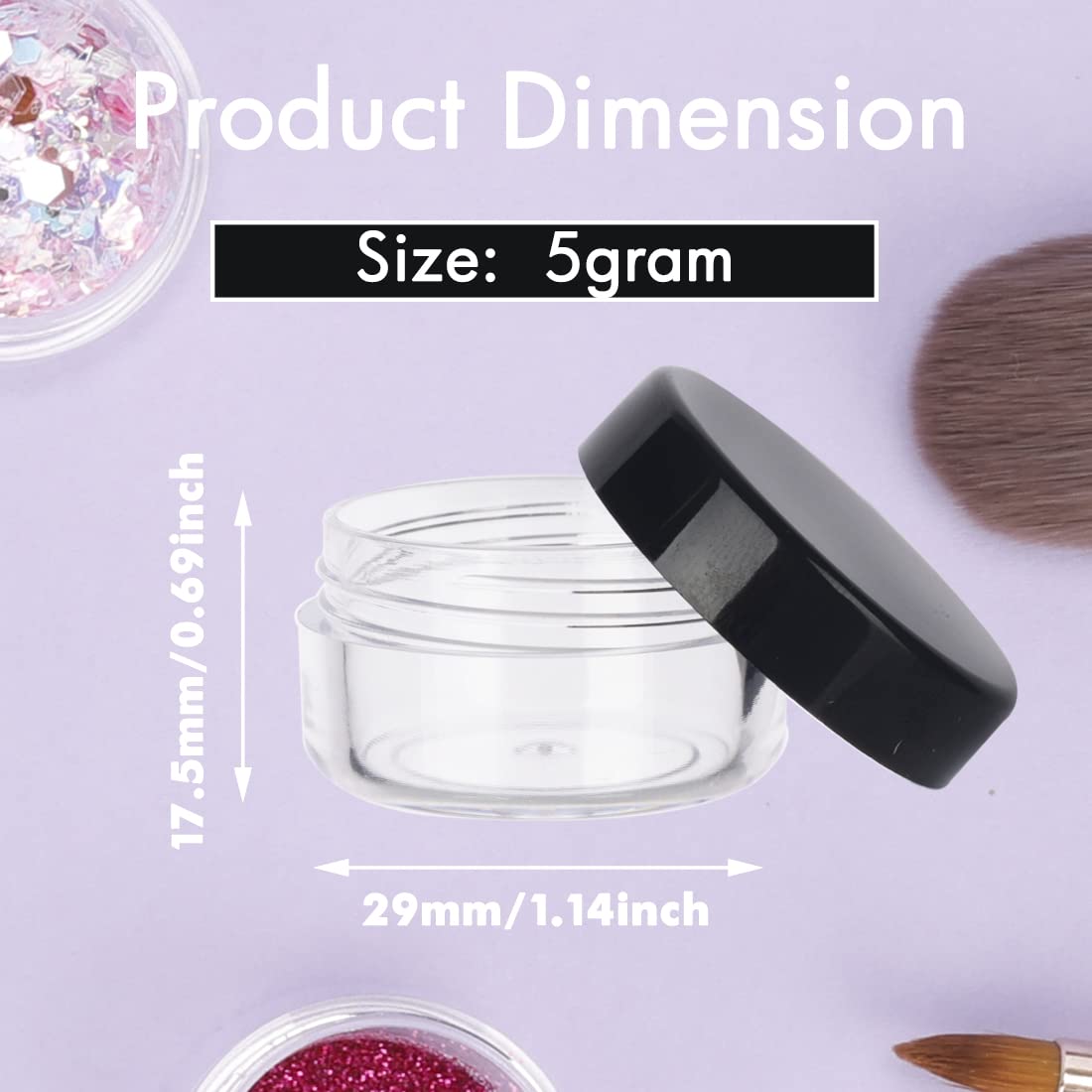 5 Gram Sample Containers With Lids, 200 Count 5ML Jars, Empty Cosmetic Jars for Glitter, Lotion, Cream, Beads - With Labels, Mini Spatulas