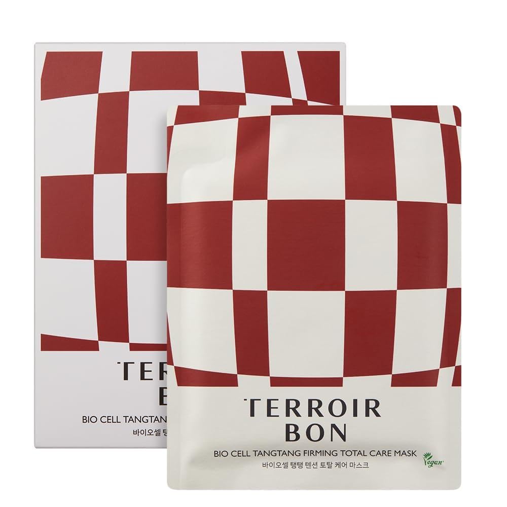 TerroirBon Vegan BioCell TangTang Firming Total Care Mask for Sensitive Skin–Jawline Lifting, Elasticity Hydrating, Elasticity, Plumping, Grape Stem Cell Sheet Mask | Korean Skincare, 1.28 fl ozx4ea