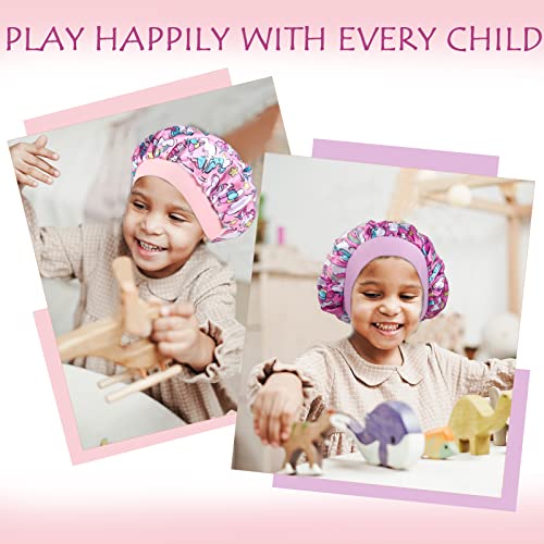 4 Pcs Silk Bonnet for Sleeping Kids Bonnets for Girls Baby Satin Sleep Cap Hair Wraps for Curly Natural Hair Elastic Wide Band
