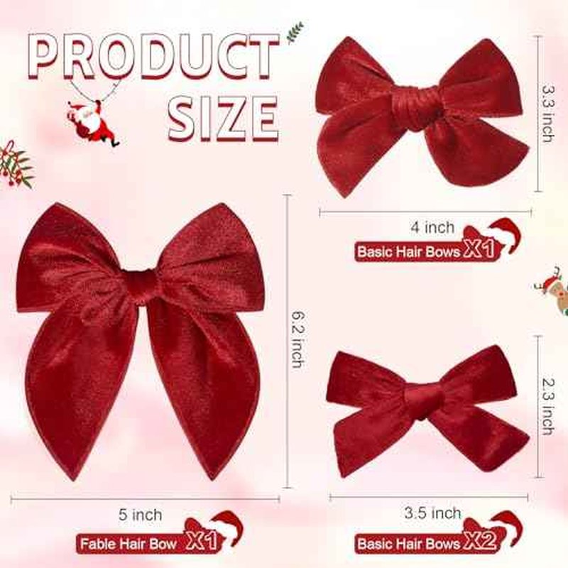 DEEKA 4 PCS Red Velvet Hair Bows 3 Styles 5" & 4" Handmade Hair Bow set for Toddler Girls Alligator Hair Clips Knot Bows Hair Accessories for Little School Girls (Red)