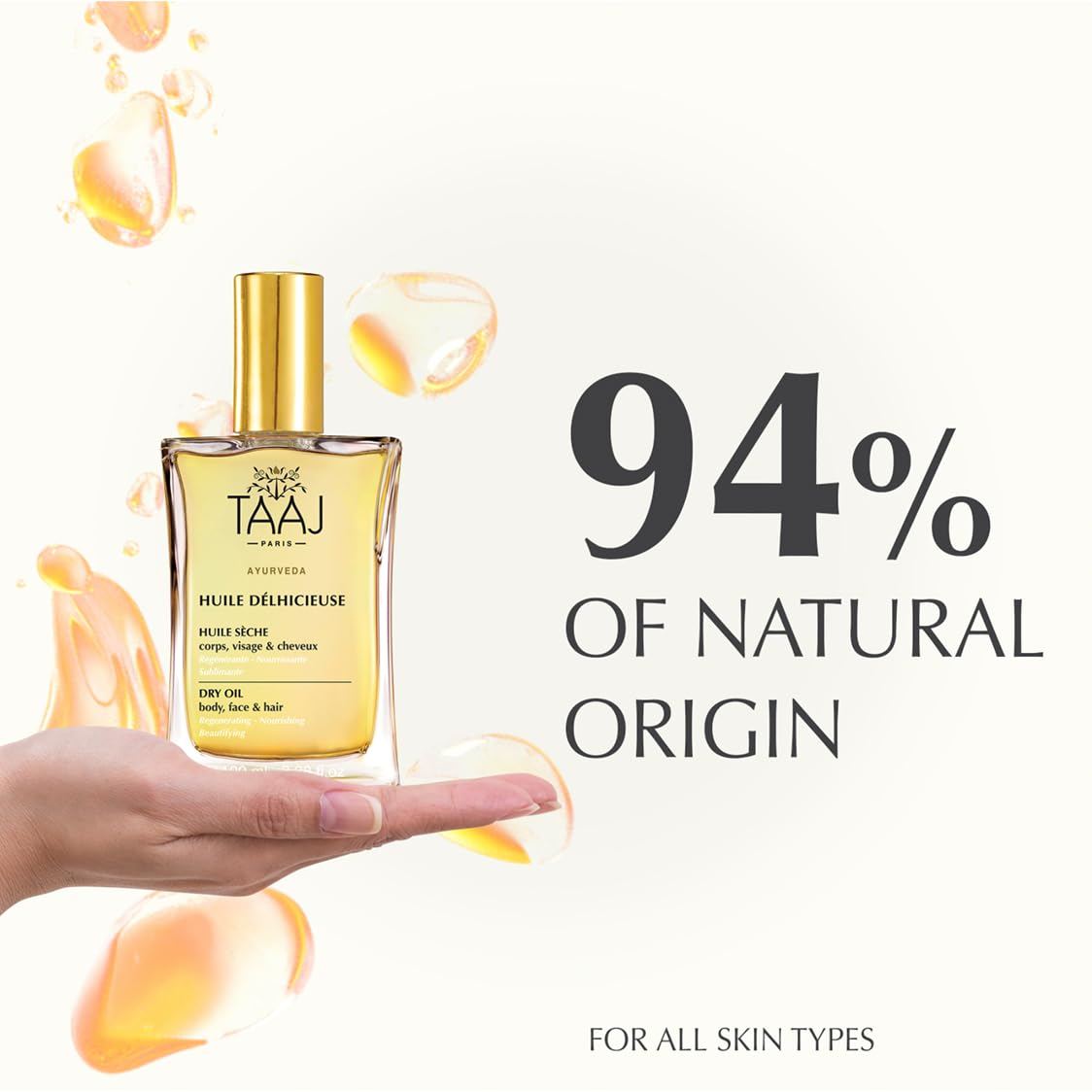 TAAJ Délhicieuse Dry Beauty Oil | Face, Body & Hair | Nourishes, Protects & Revitalizes | Silky Skin & Repaired Hair | Ayurvedic-Inspired Skincare | 96% Natural Ingredients | Vegan | 3.4 fl oz