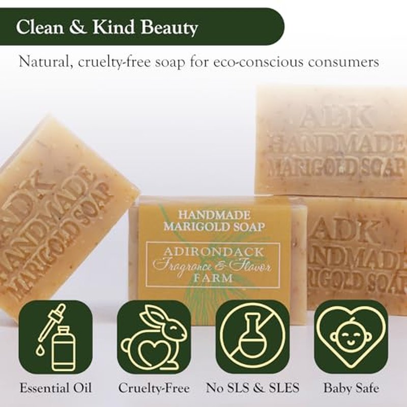 Adirondack Fragrance & Flavor Farm ADK Natural Marigold Soap Bar 16 oz., Handmade Vegan Olive Oil Body Soap for Dry and Sensitive Skin, Moisturising for Men, Women & Babies