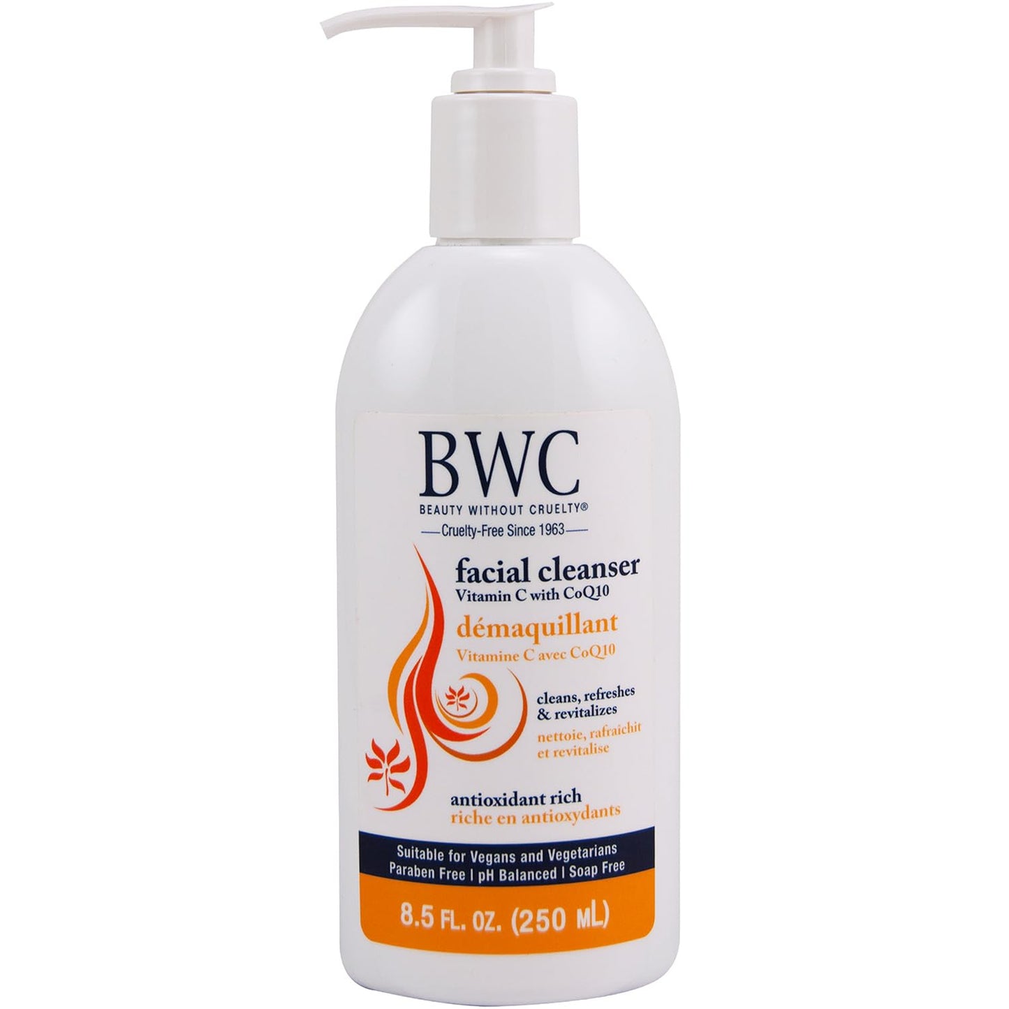 Beauty Without Cruelty Vitamin C Facial Cleanser with CoQ10 – Foaming Face Wash Infused with Essential Oils & Botanical Extracts + Cotton Round