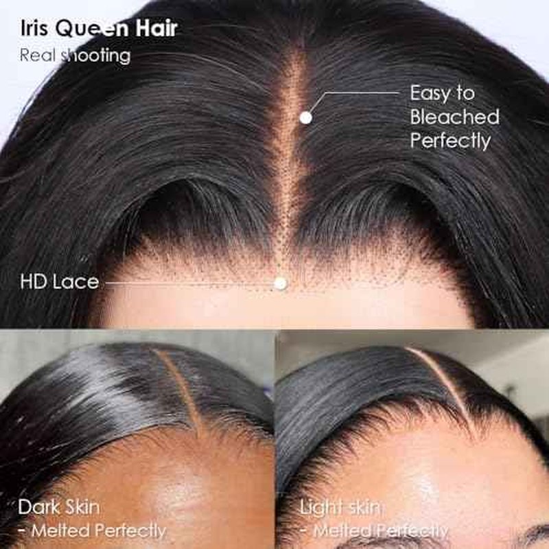Iris Queen 12A Straight HD Transparent Lace Front Wigs Human Hair Pre Plucked 180 Density Virgin Human Hair 13x4 Full Lace Frontal Wigs for Black Women Natural Black(24 inch)