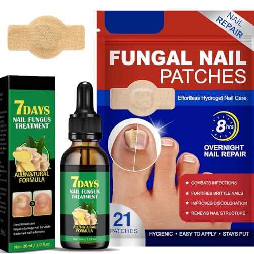 Fungal Nail Patches & Ginger 7 Days Nail Treatment ? Daily Nail Support for Stronger, Clearer Looking Nails ? Easy-to-Use Hydrogel Patches + Natural Formula, 21 Patches & 30ml