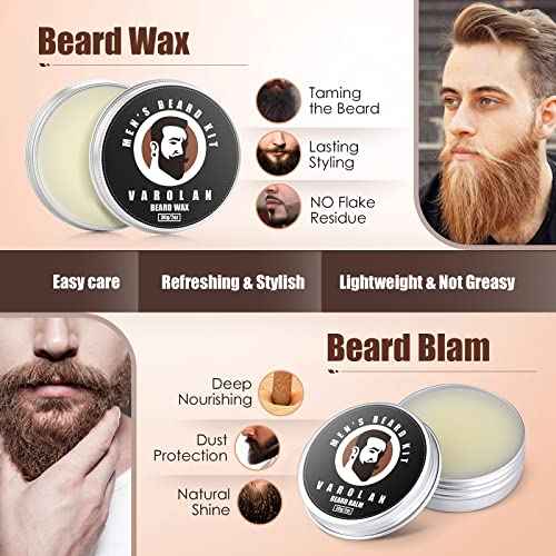 Beard Grooming Kit, Birthday Gifts for Men with Beard Oil, Balm, Brush, Wash, Wax, Comb, Scissors, 1 fl oz